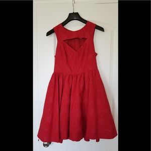 Cherry red “Tracy Reese” leaf print dress